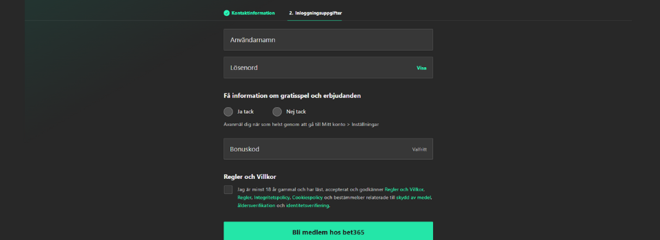 Bet365 användarinformation