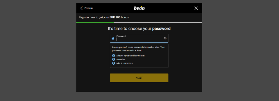 Välj ett lösenord hos Bwin