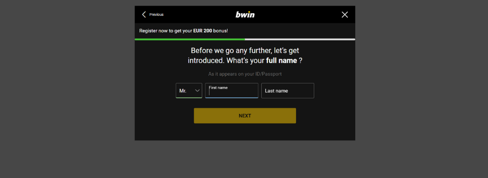 Fyll i ditt namn hos Bwin Casino