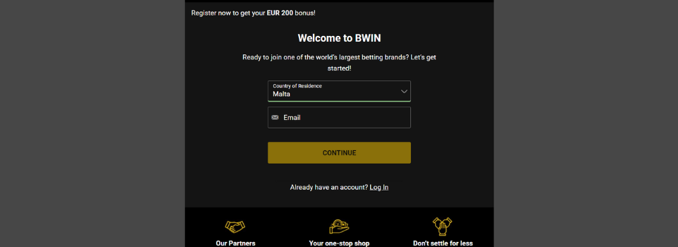 Bwin Casino registreringsfält