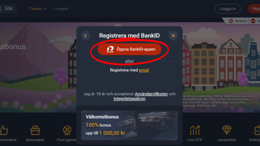 Öppna BankID-appen hos Frank Casino