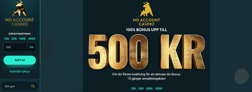 Skapa ett konto hos No Account Casino