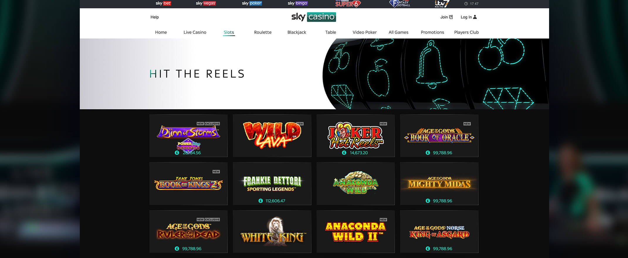 Sky Casino screenshot of the games