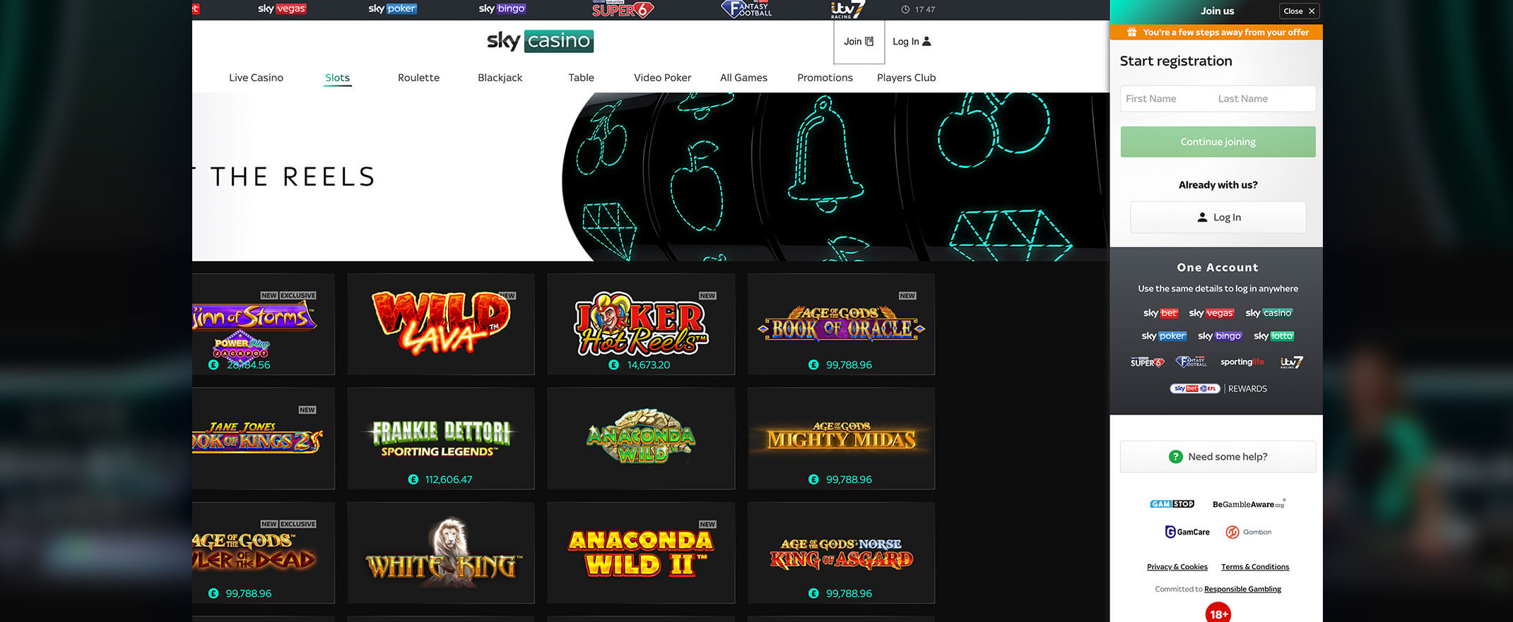 Sky Casino screenshot of the registration process