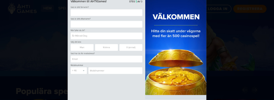 Ahti Games Casino registreringsfält