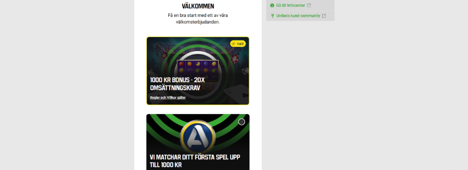 Välkomstbous hos Unibet Casino