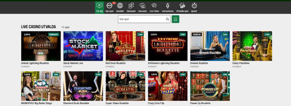 Unibet live casinospel