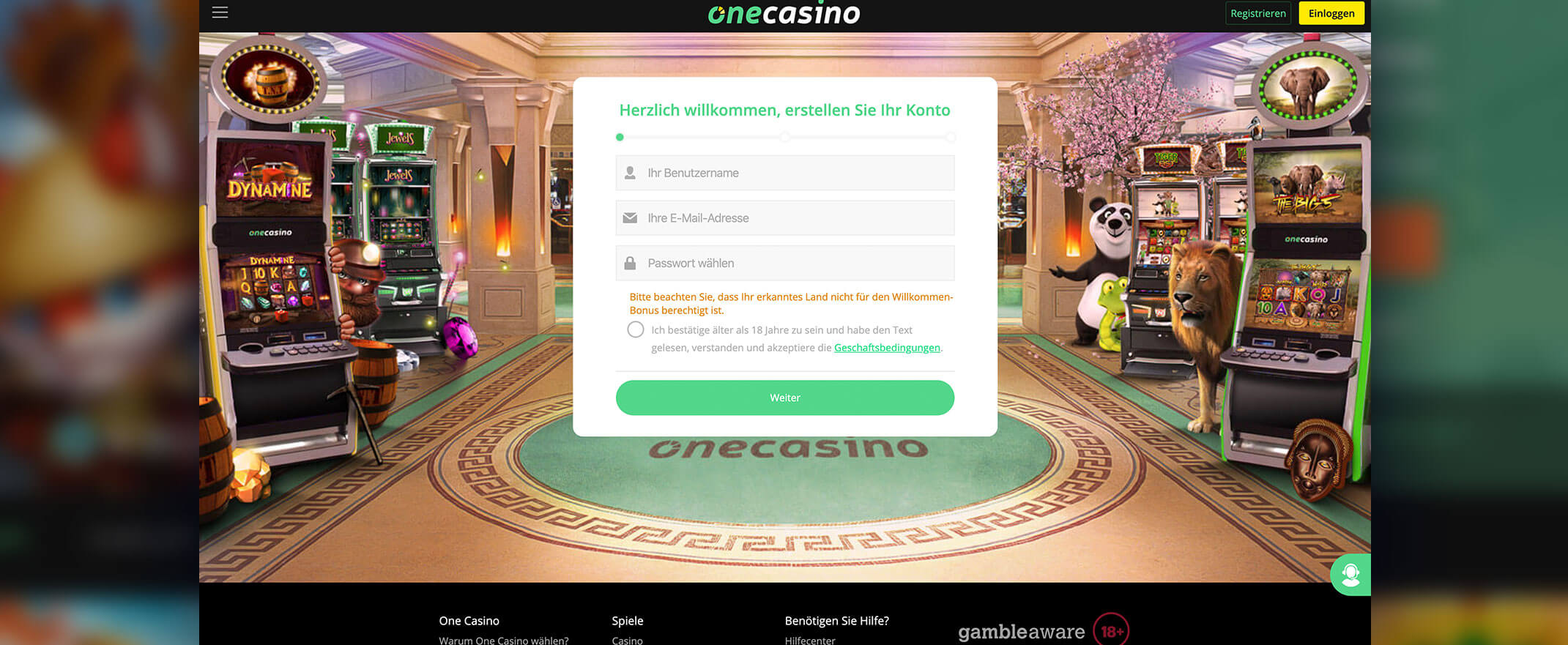 Bei One Casino registrieren