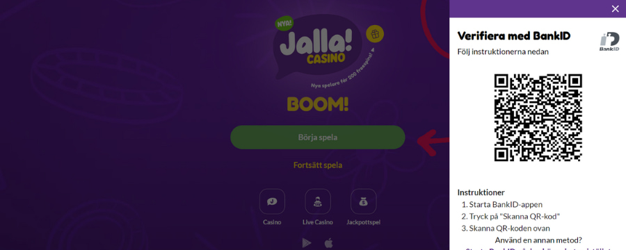 Verifiera dig med BankID hos Jalla Casino