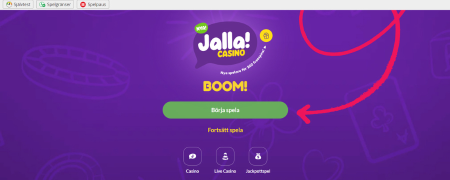 Jalla Casino startsida