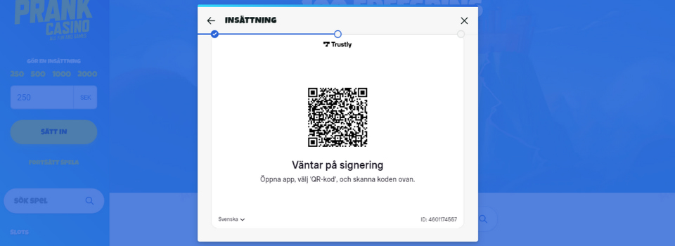 Skanna QR-kod hos Prank Casino