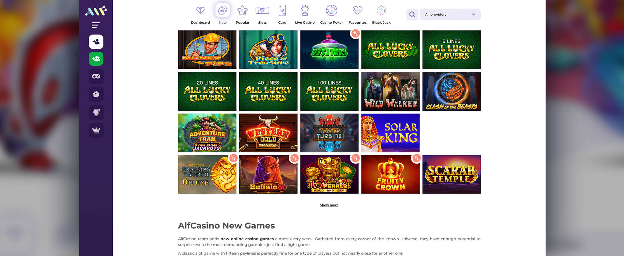 Alf Casino games screenshot