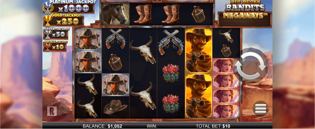Big Bucks Bandits slot screenshot of the reels