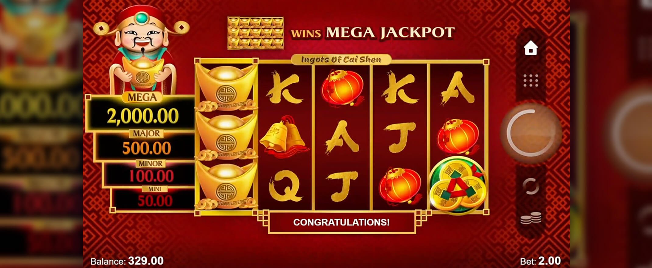 Ingots of Cai Shen slot screenshot of the reels