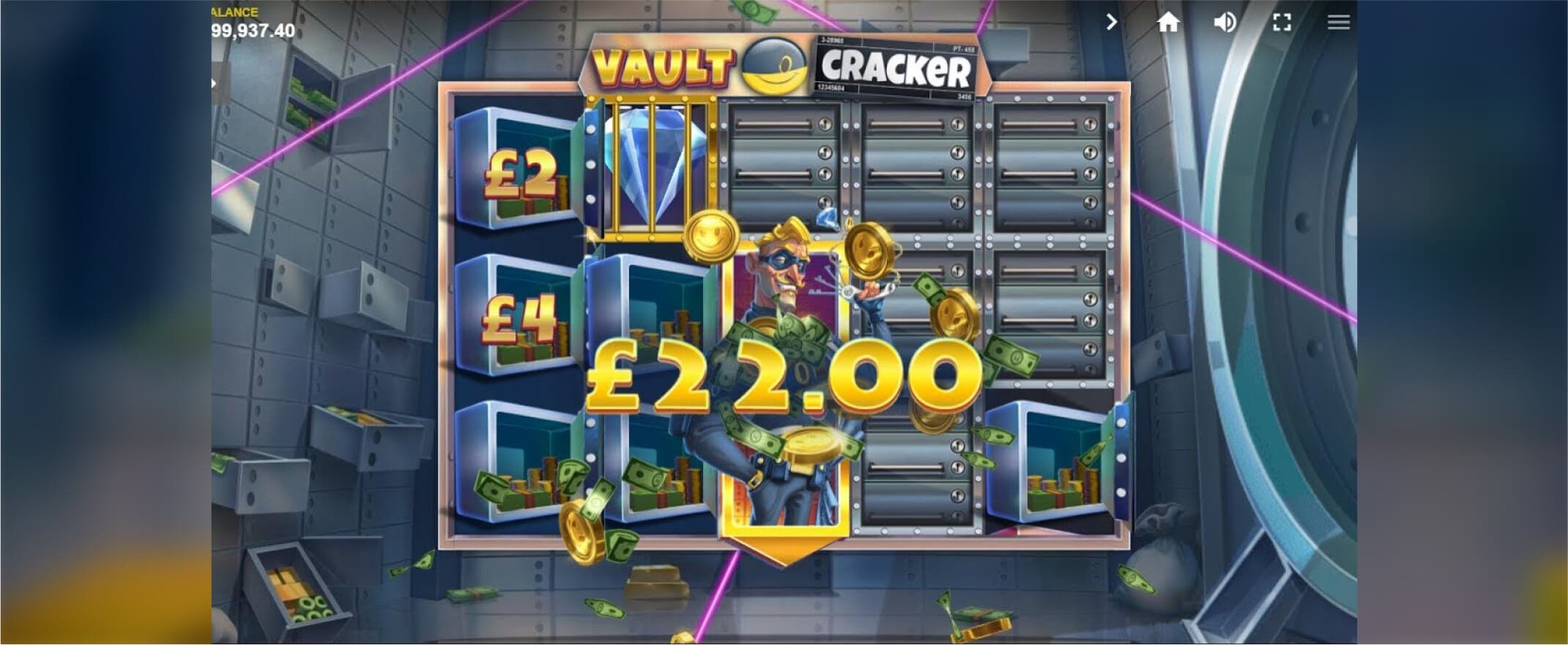 Vault Cracker slot screenshot of the reels