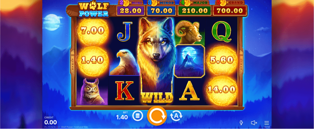 Wolf Power: Hold and Win slot screenshot of the reels