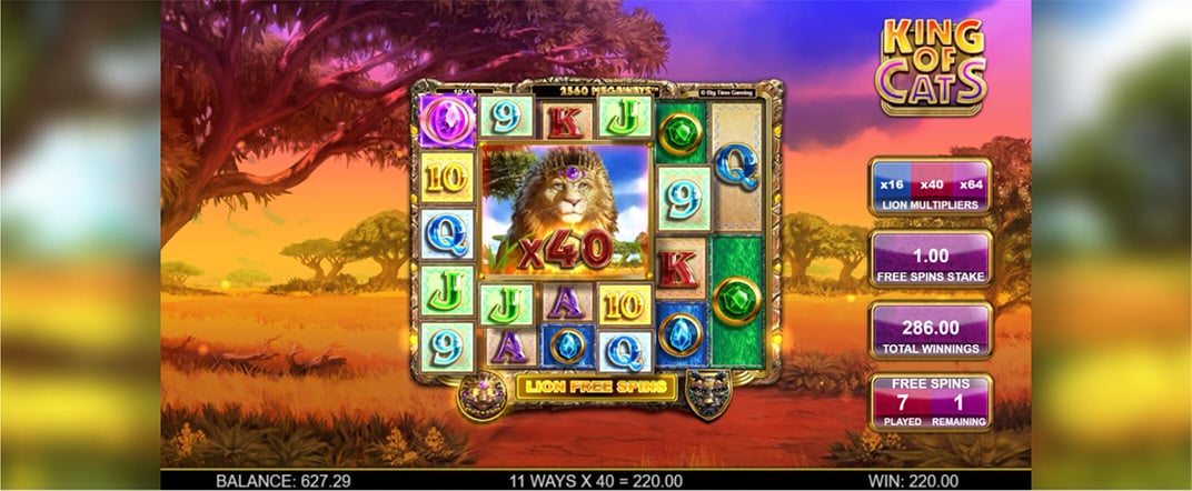 King of Cats slot screenshot of the reels