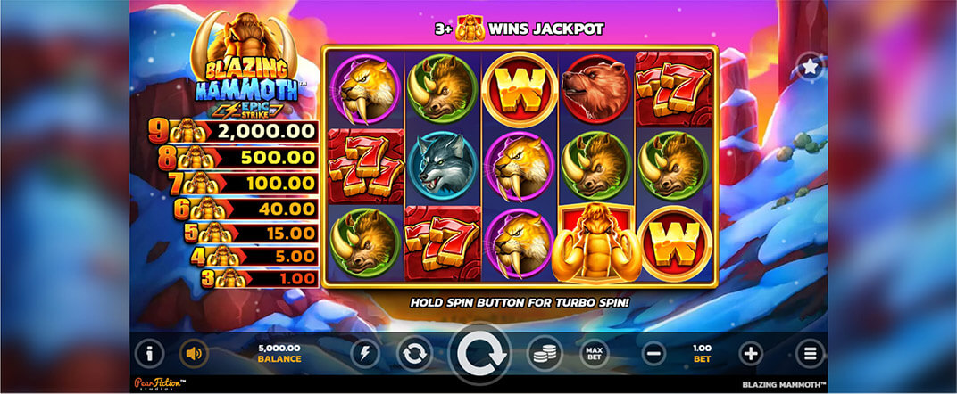 Blazing Mammoth slot screenshot of the reels