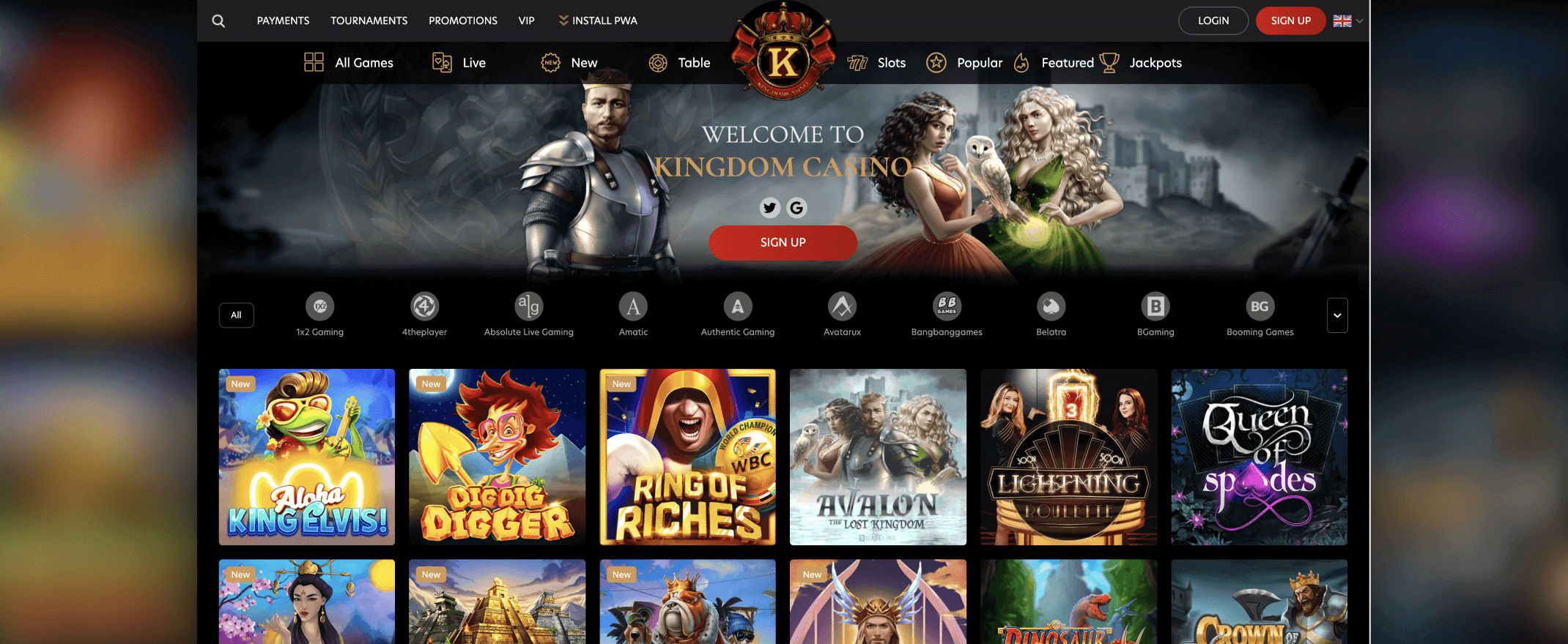 Kingdom casino homepage screenshot