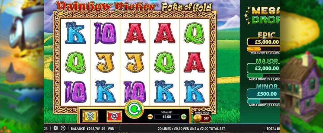 Rainbow Riches Pots of Gold screenshot of the reels