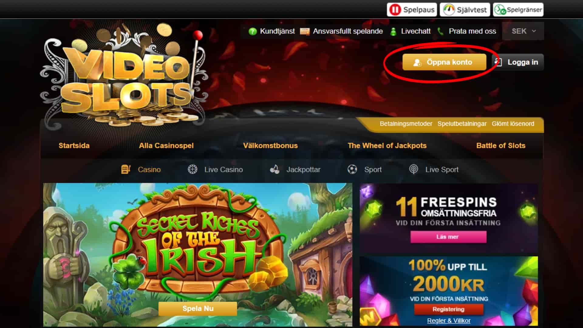 Öppna konto hos Videoslots Casino