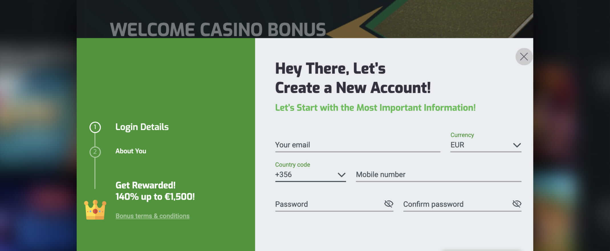 playfast casino registration screenshot