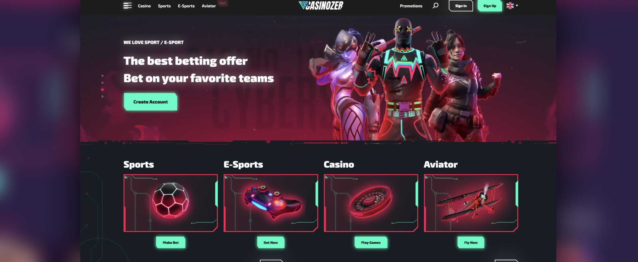 Casinozer homepage screenshot