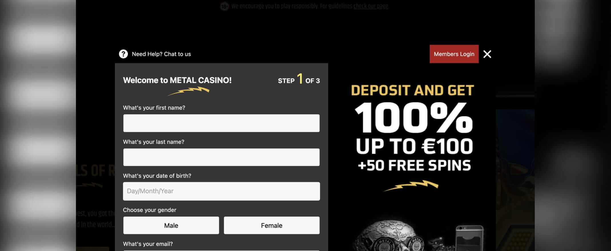 metal casino registration