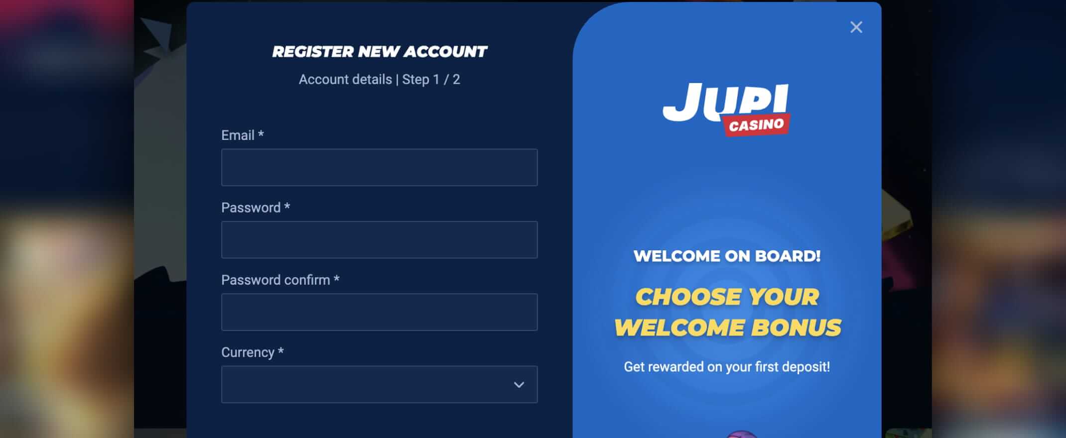 REgistration screenshot of Jupi Casino