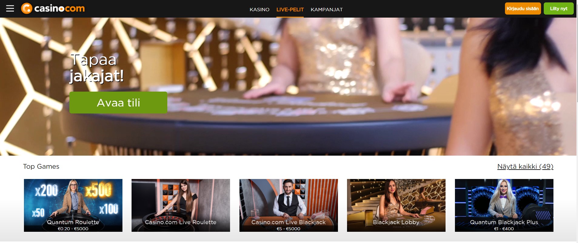 Casino.com Casinon livepelit