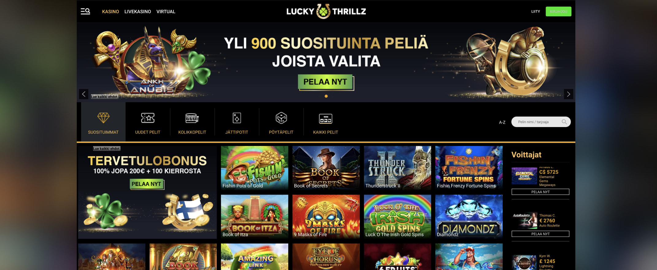 LuckyThrillz Casinon etusivu