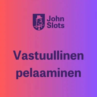 JohnSlots logo ja teksti Vastuullinen pelaaminen värikkäällä taustalla