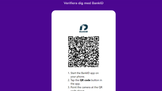 QR-kod med BankID-verifiering hos Happy Casino