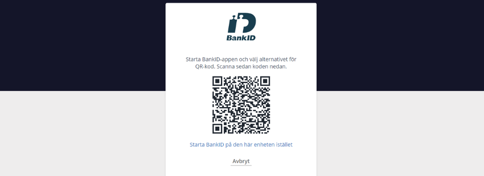 Skanna QR-kod med BankID hos X3000 Casino