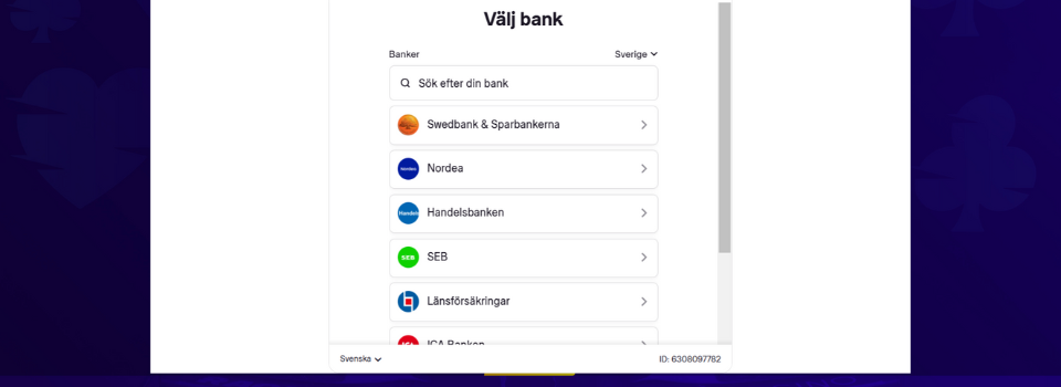 Välj bank hos Race Casino