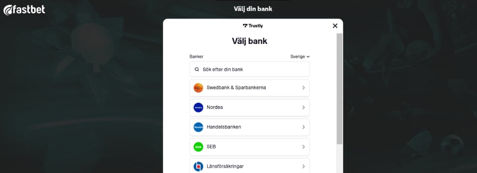 Fastbet Casino välj bank vid insättning