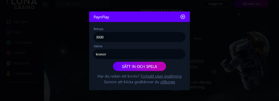 Luna Casino registrering av konto