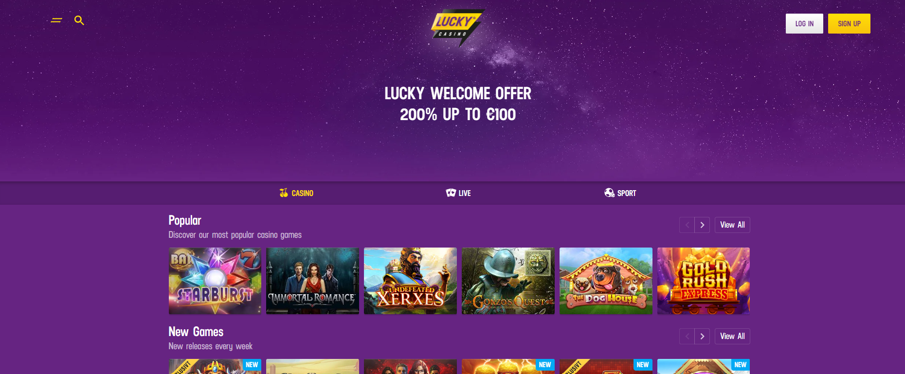Lucky Casino Homepage