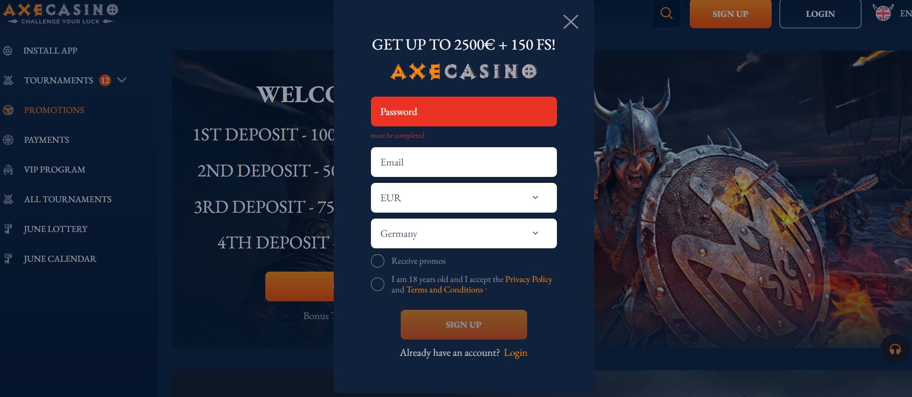 Axe Casino Signup