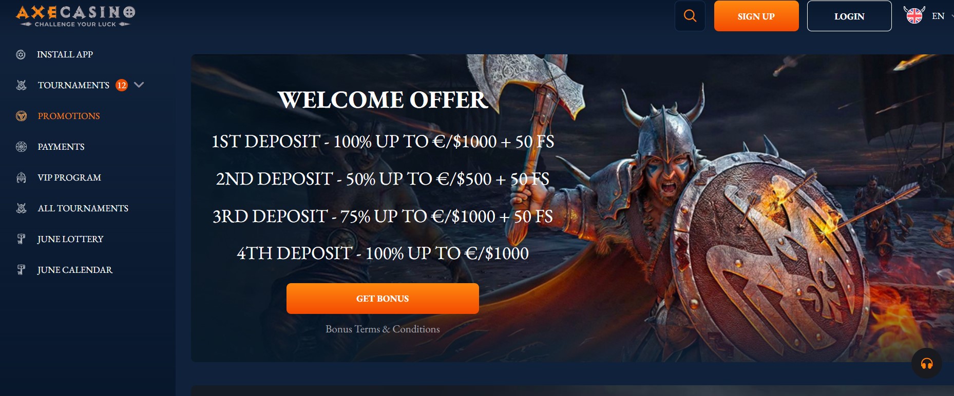 Axe Casino Welcome Offer