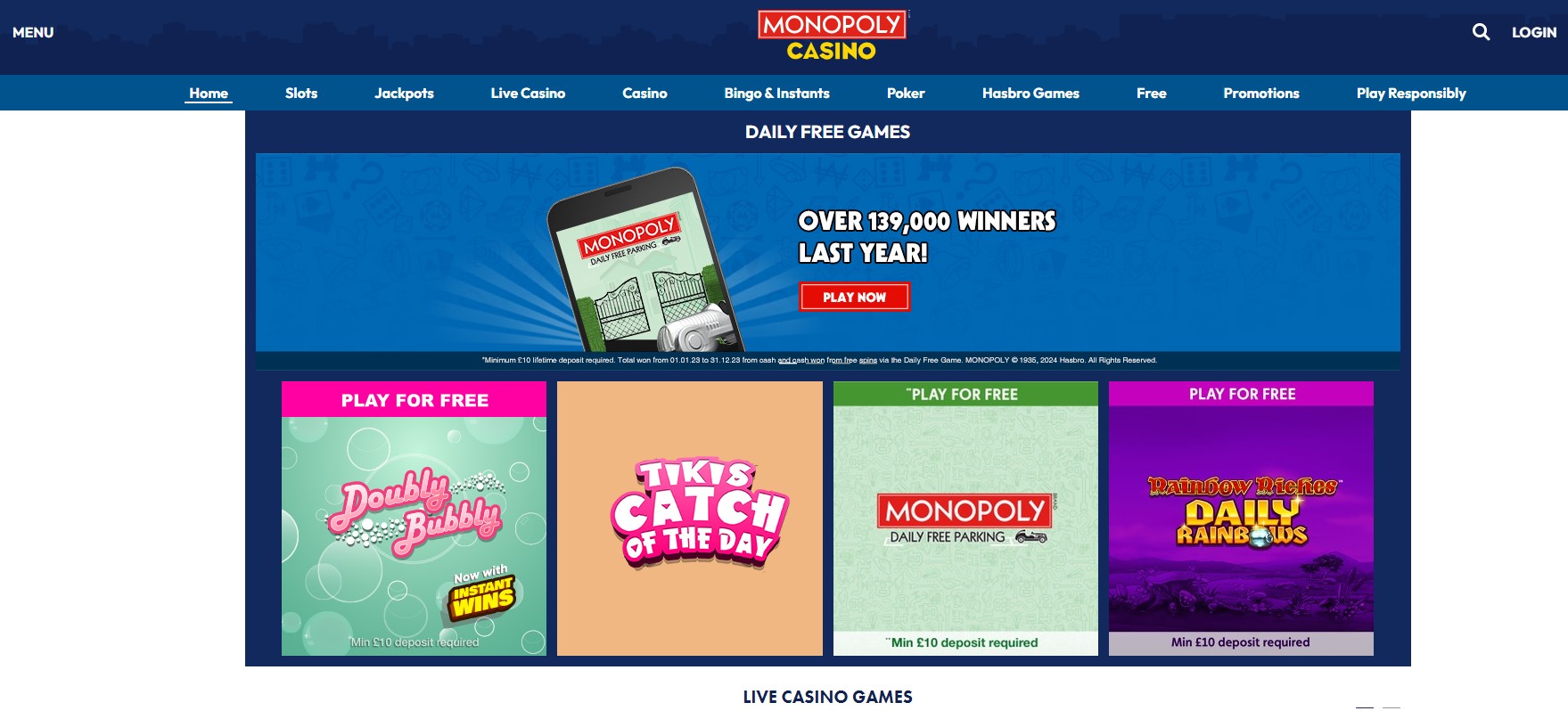 Monopoly Casino Home Page