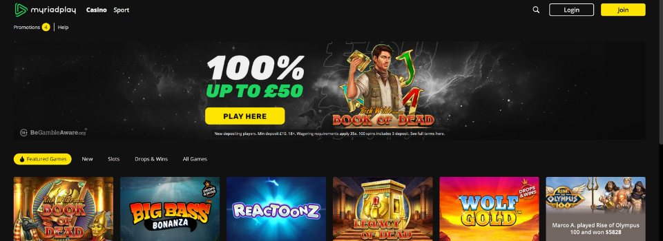 Myriad Play Casino Home Page