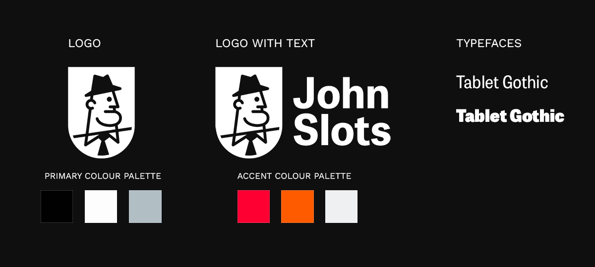 JohnSlots Brand logo, mark, colors and font