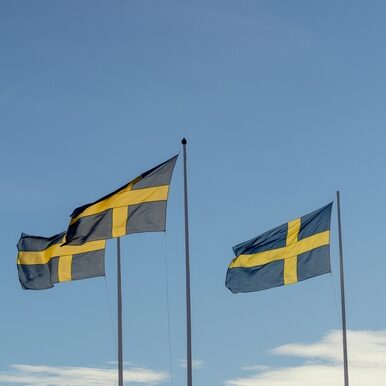 3 Swedish flags being flown