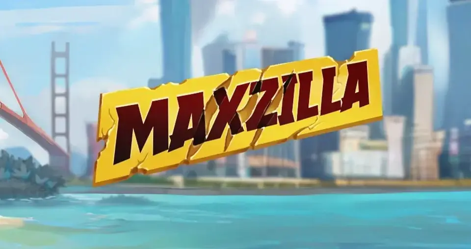 Maxzilla game logo with cityscape background