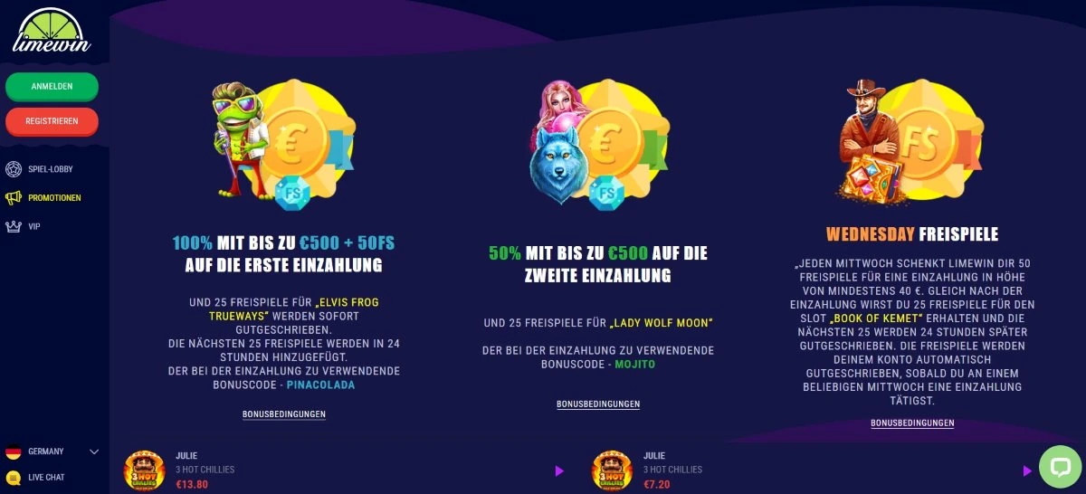 LimeWin Casino Willkommenspaket