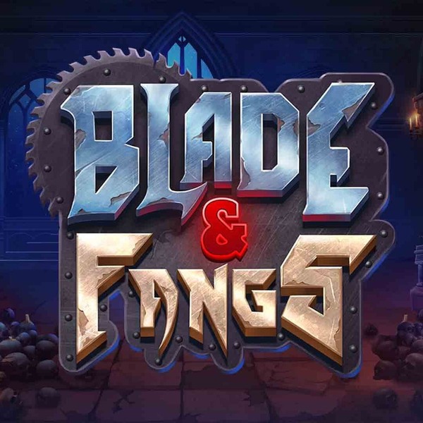 Blades and fangs logo square with red, white and blue text