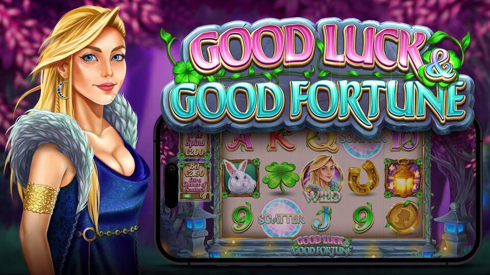 Good luck and good fortune image of a woman standing in a forest next to the game grid