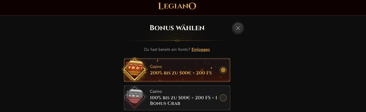 Legiano 200% Casino Bonus