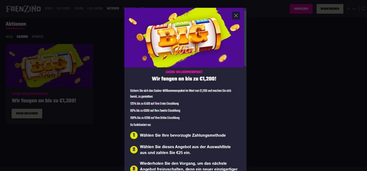 Frenzino Casino Willkommenspaket